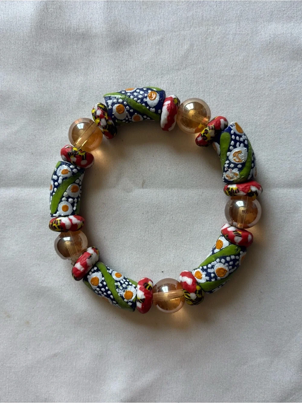 Handcrafted Multicolor Bead Stretch Bracelet - Floral Design
